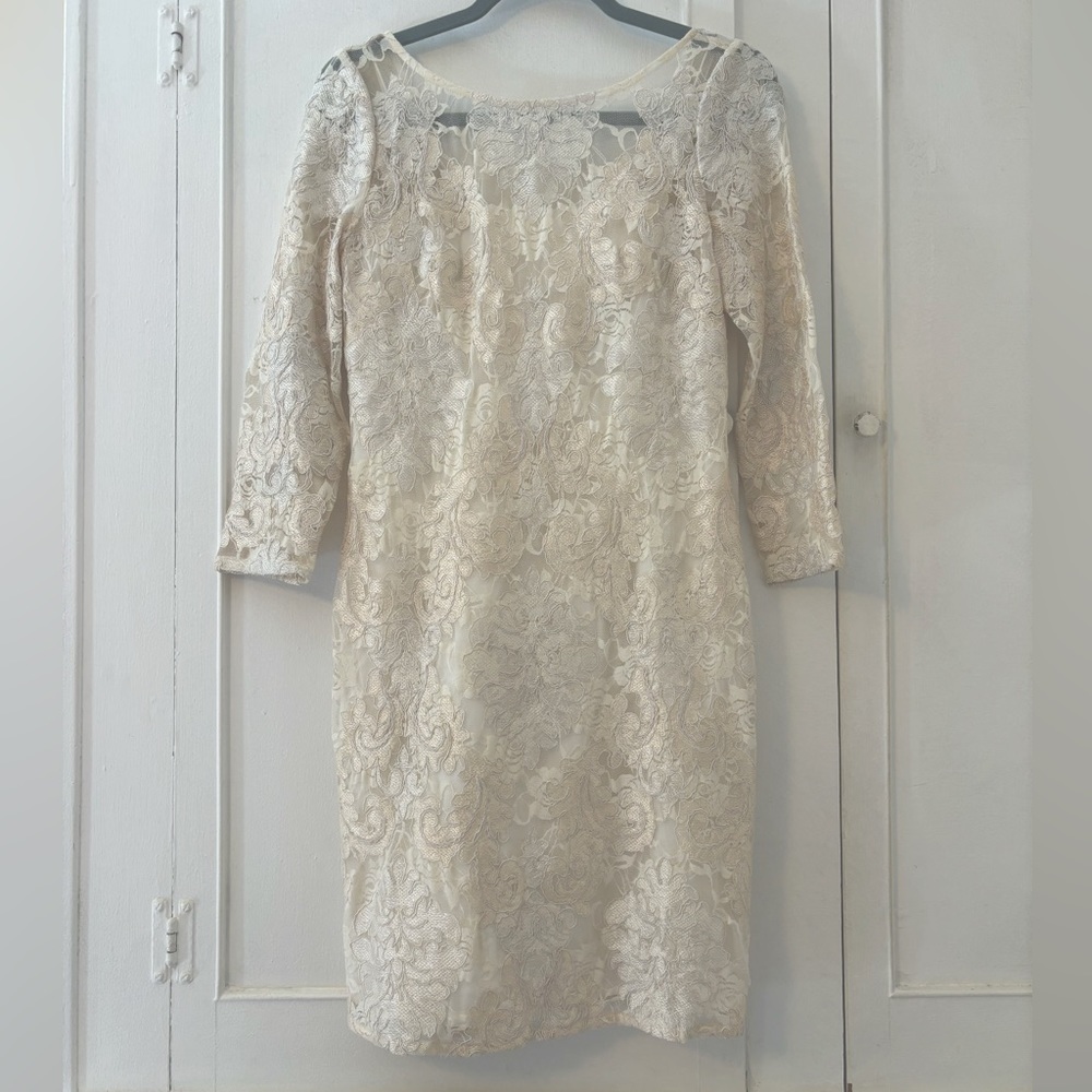 Off-white floral lace sheath dress